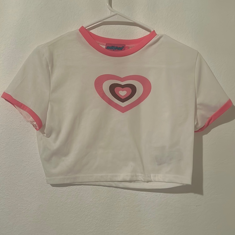 White and Pink Heart Crop Top